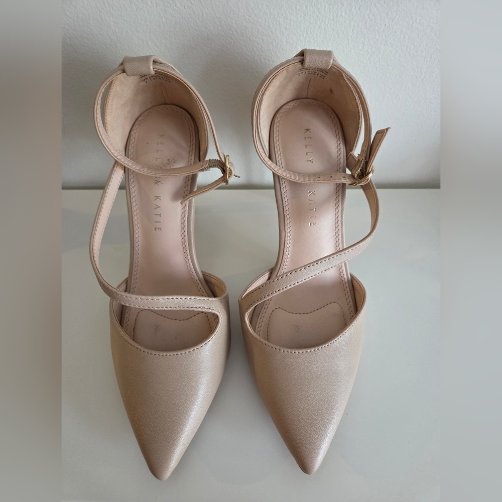 Kelly & Katie Nude Pointed Toe Ankle Strap Heels